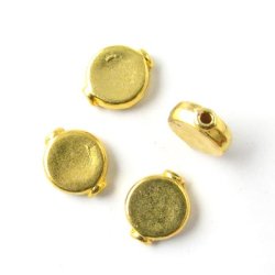 25 Stk., goldfarbene Perlen, flach, rund, 10x3 mm