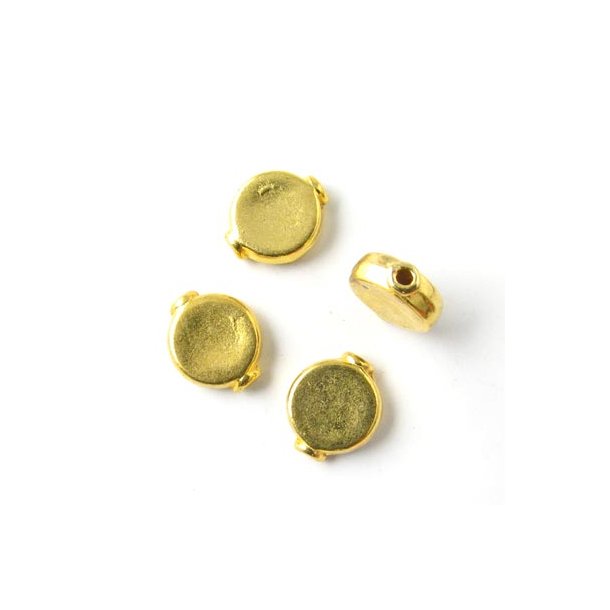 25 Stk., goldfarbene Perlen, flach, rund, 10x3 mm