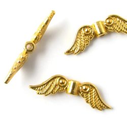 Fl&uuml;gel-perle, Goldfarbenes Metall, 23,5x7mm, 10 stck