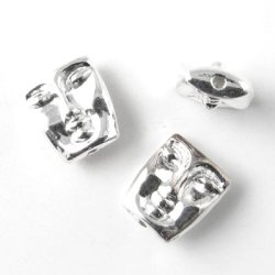 10pcs., silver-coloured bead, mask, 12x6x10mm.