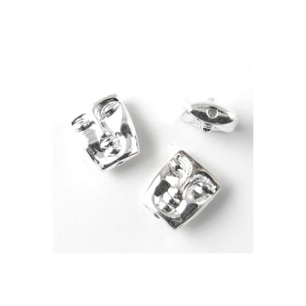 10pcs., silver-coloured bead, mask, 12x6x10mm.