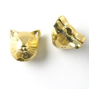 Golden bead, cat head, 13x12.5x2.5mm, 10pcs.