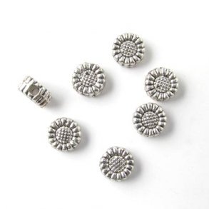 Oxidised bead, small sunflower, 6x3mm, 40pcs.