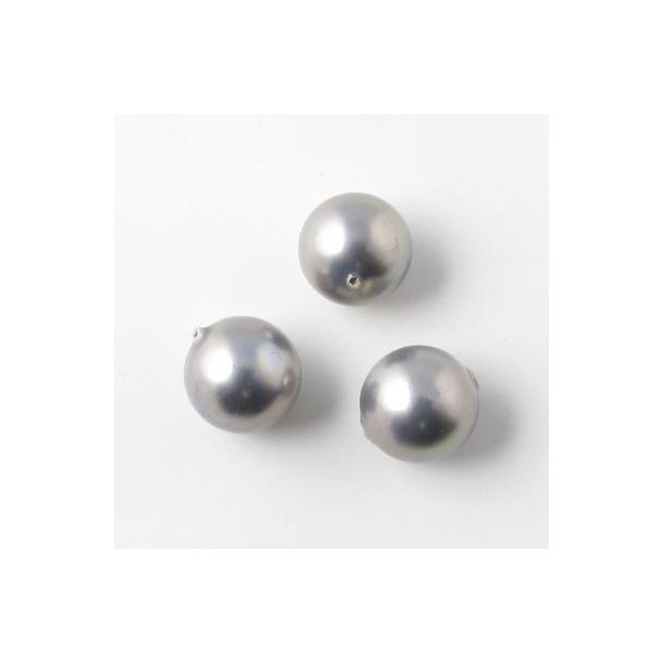 Shell pearl, round, light grey, 12mm, 4pcs