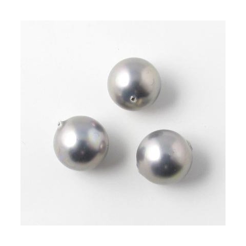 Shell pearl rund, lysgr&aring;, 8 mm. 4 stk