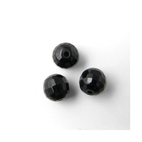 Onyx perle, sort, rund, facet, sort, 8 mm, 6 stk.