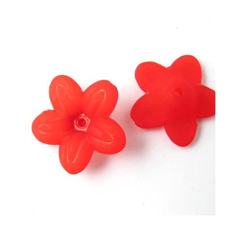 Akryl, blomst, rød, 20x6 mm, 6 stk.