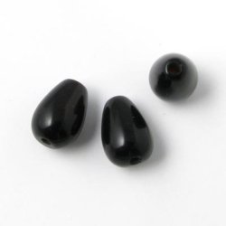 Onyx Tropfen, ganzer Perlenstrang, schwarz, kurz, 9x6 mm, ca. 44 Stk