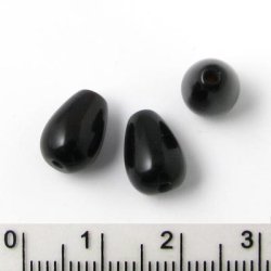 Onyx Tropfen, ganzer Perlenstrang, schwarz, kurz, 9x6 mm, ca. 44 Stk