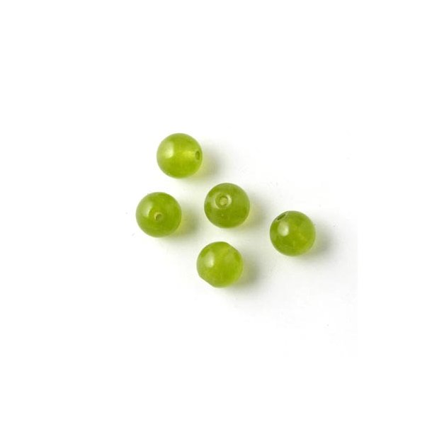 Jadeperle, gul-grøn-oliven rund, 6 mm, 10 stk.
