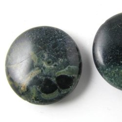 Kambaba jasper, round flat bead, green speckled, 20x8mm. 2pcs.