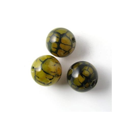 Cracked green agate, round bead, 12mm, 6pcs.