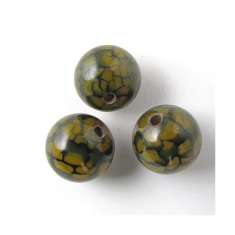 Cracked green agate, round bead, 14mm, 4pcs.
