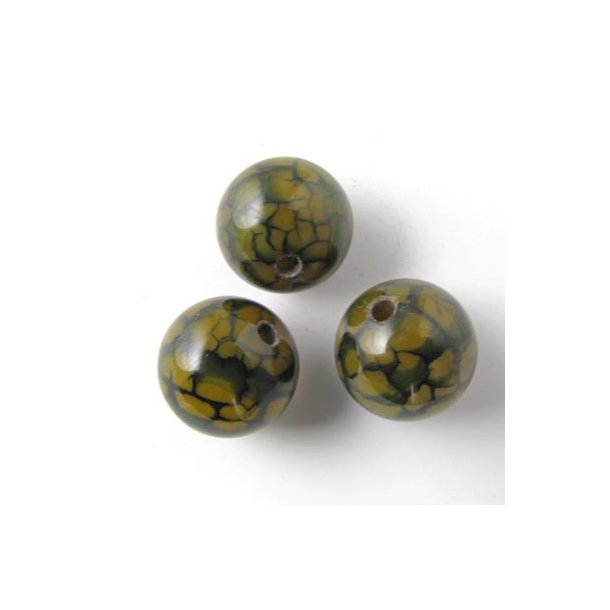 Cracked gr&oslash;n agat, rund perle, 14 mm, 1,5 mm hul. 4 stk.