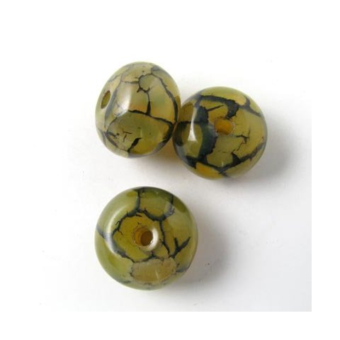 Cracked green agate, flat round bead, 15mm, 4 pcs.