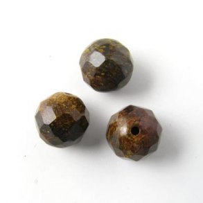 Bronzit, rund facetteret perle, 10 mm. 6 stk.