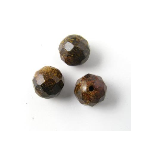 Bronzit, rund facetteret perle, 10 mm. 6 stk.