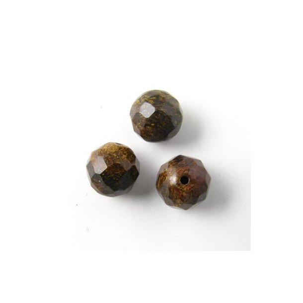Bronzit, rund facetteret perle, 10 mm. 6 stk.