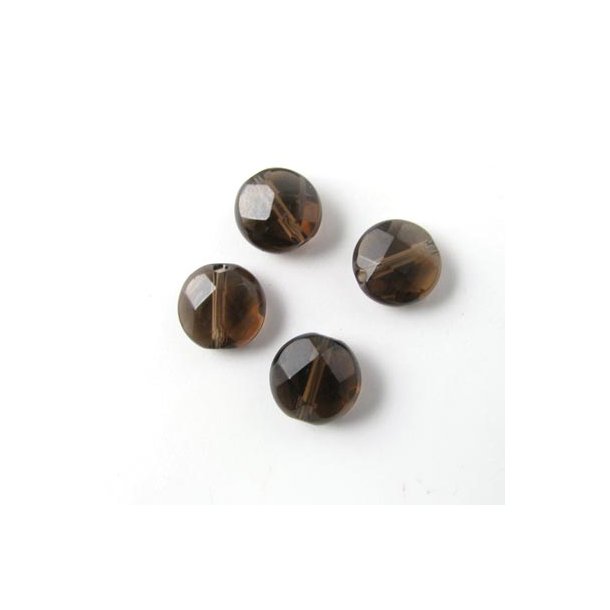 Røgkvarts perle, rund flad facet, 8 mm, 6 stk