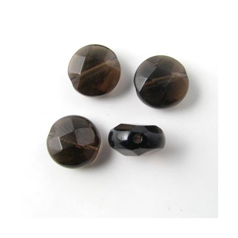 Smoky quartz, bead, round, flat, facetted, 10mm, 6pcs.