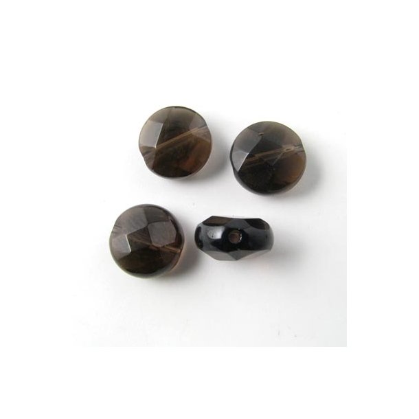 Røgkvarts perle, rund flad facet, 10 mm, 6 stk