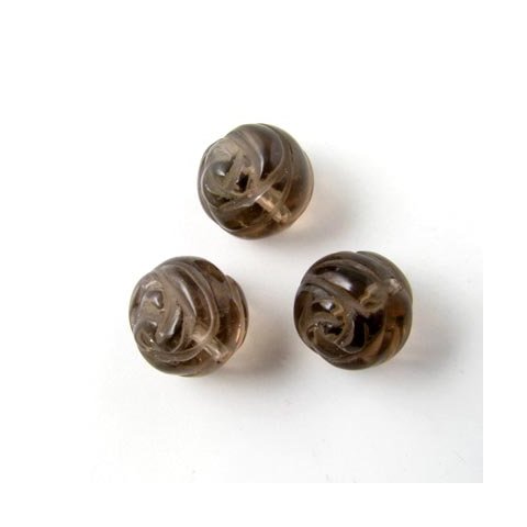 Rauchquarz Perle, rund, Rosen-Ornament, 10 mm, 4 Stk.