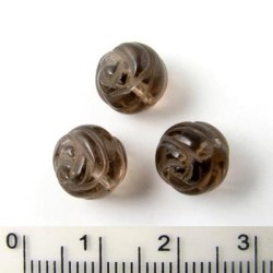 Rauchquarz Perle, rund, Rosen-Ornament, 10 mm, 4 Stk.