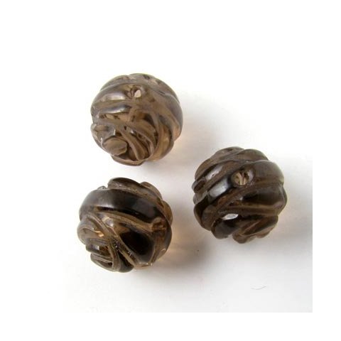Rauchquarz Perle, rundes Rosen-Ornament, 12 mm, 4 Stk.