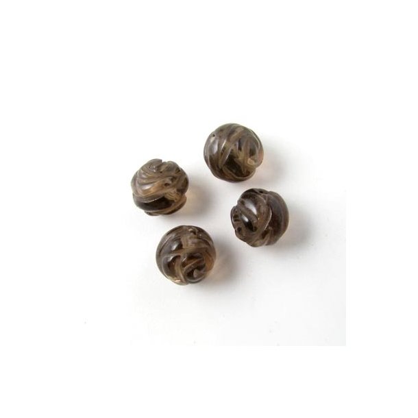 Røgkvarts perle, rund rose-skåret, 8 mm, 6 stk