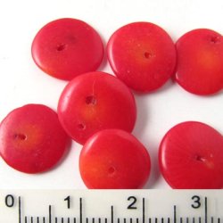 Korallenperle, rund flach mit schrgem Bohrloch in der Mitte, rot, 11x3 mm, 10 Stck