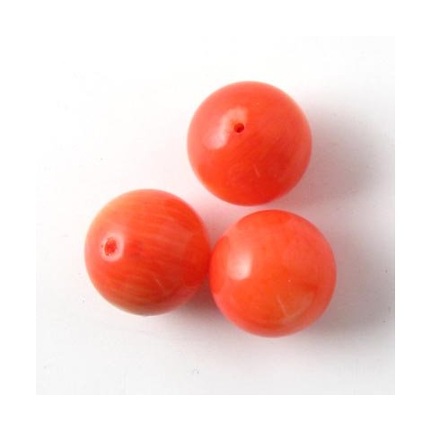 Coral bead, round, orange-red, 12mm.