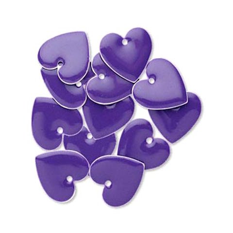 Enamel charm, dark purple heart, 16x16mm, 2pcs.