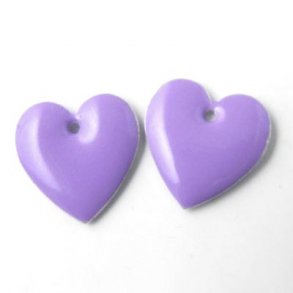 Enamel charm, light purple heart, 16x16mm.