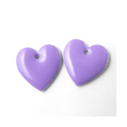 Enamel charm, light purple heart, 16x16mm.