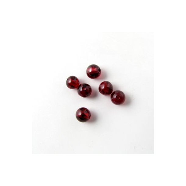 Granat, rund perle, mørk rød, diameter 4 mm, 10 stk