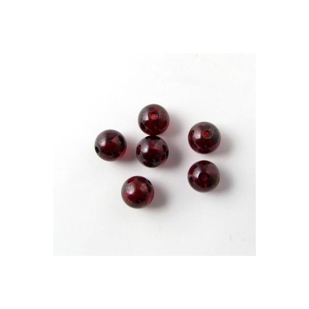 Granat, rund perle, meget mørk rødlig, 6 mm. 6 stk