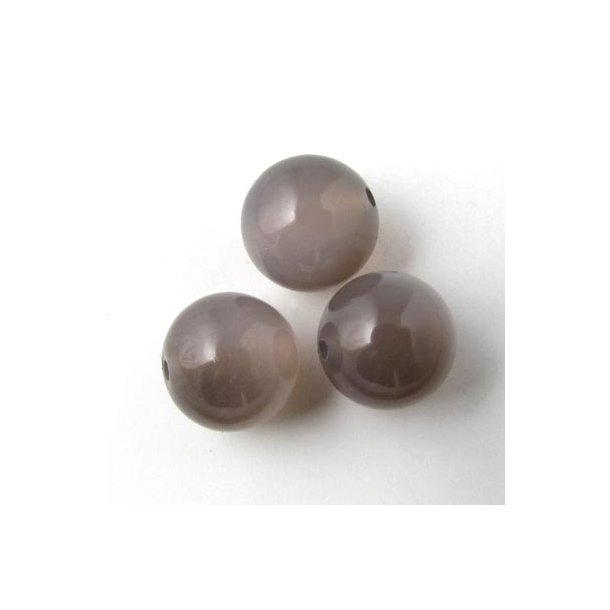 Grå agat, rund perle, 12 mm, 6 Stk.