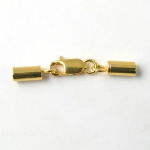 Kettenabschluss, vergoldetes Silber, mit Karabiner und 1 mm Endkappen, 1 Satz