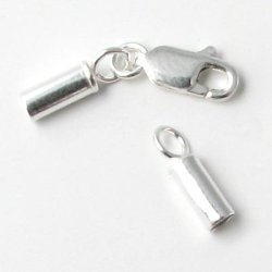 Kettenabschluss, Silber mit flachem Karabiner und 1 mm Endkappen, 1 Satz