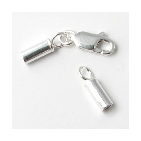 Kædeafslutning, sølv med flad karabin og 1,5/1 mm muffer, 1 sæt
