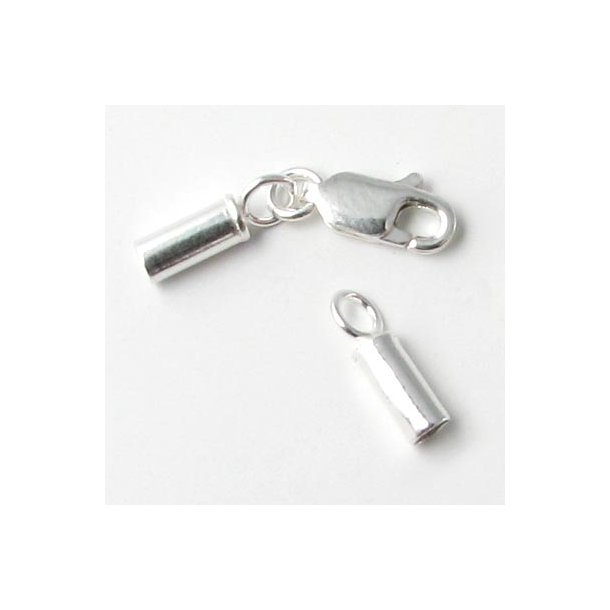 Chain closing, silver with flat lobster claw clasp and 1mm cup ends, 1 set