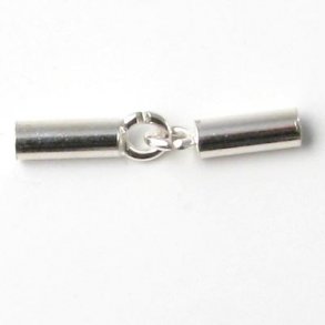 Sterling Silver Cord End Crimp Clasp, 2mm Black Genuine Leather