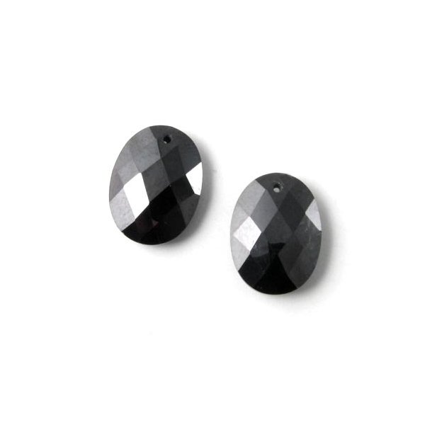 Zirkonia, sort oval flad, 16x12x5 mm, 2 stk.