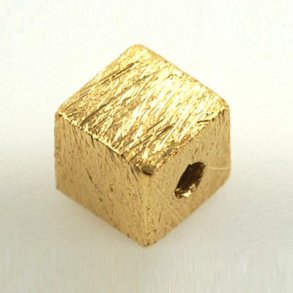 Gilded silver bead, small cube, brushed, 4x4x4mm, 2pcs.