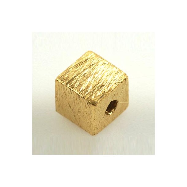 Gilded silver bead, small cube, brushed, 4x4x4mm, 2pcs.