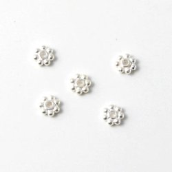 Blumen, silber, rund, flach, Durchmesser, 4 mm, 6 Stk.