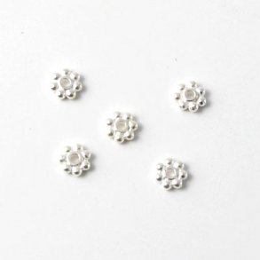 Flower, sterling silver, flat round, diameter 4mm, 6pcs.