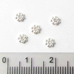 Blumen, silber, rund, flach, Durchmesser, 4 mm, 6 Stk.