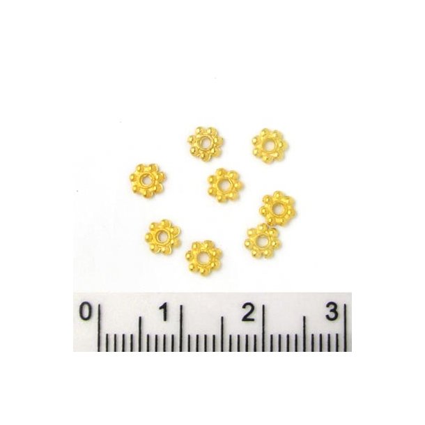 Gylden metalperle, blomst 4 mm, 50 stk.