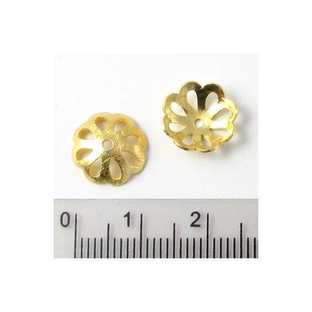 bead cap, gold plated silver, brushed, 12x4mm, suitable for 12-14mm beads, 2pcs